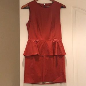 Red peplum Faux leather cocktail dress